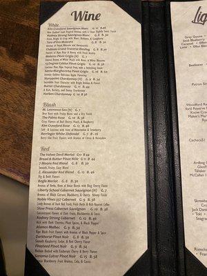 Wine menu