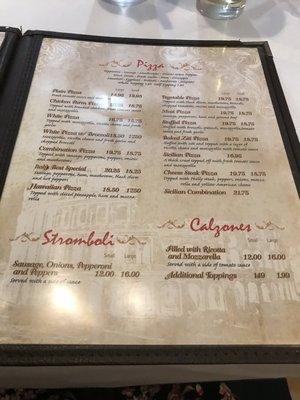 Menu - pizza, calzones and Stromboli