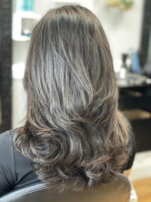 Layered haircut long to medium hair