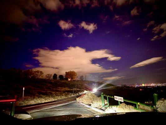 Looking at the exit from "Windy Hill" at night.