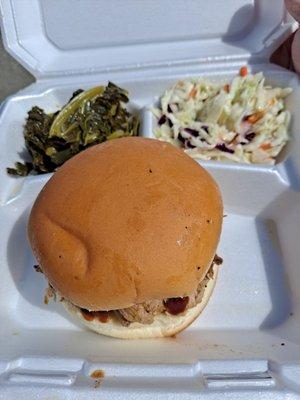 Pulled Pork Sandwich with Collard Greens and Coleslaw from Darryl's Southern BBQ!