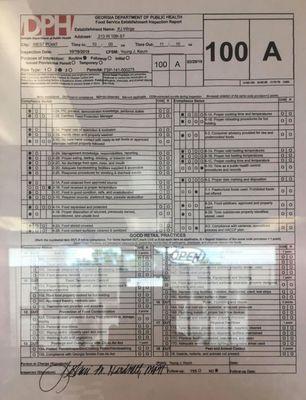 Health Inspection Score 100 A