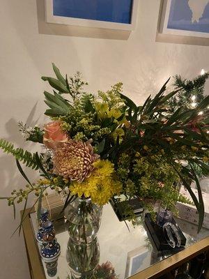 Yellow pink flowers and long narrow foliage