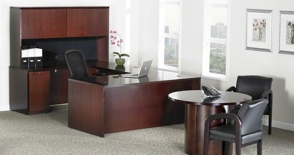 Lorell desks available in either laminate or wood.  In-stock and ready for free delivery from Oklahoma City Office Furniture.