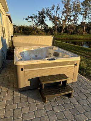 Sunset install of the fabulous Martinique salt spa! Consumer Reports number 1 spa!