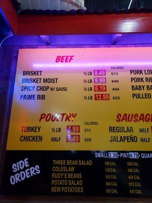 Menu for beef.