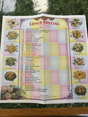 Lunch special menu