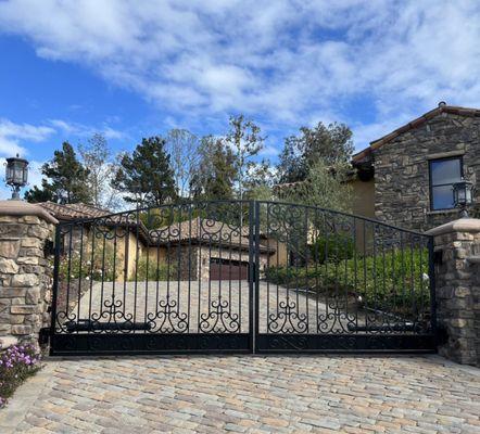 Wrought iron swing gate crafted to adorn this beautiful home located in Spanish Hills, CA