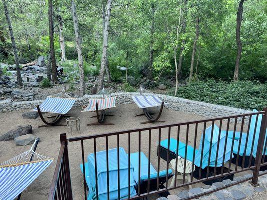 Seating area by the river.