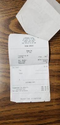 Menu receipts