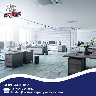 A pristine office space showcasing our office cleaning services. From desks to floors, we leave every corner spotless.