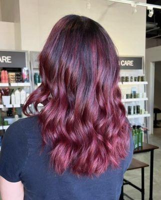 Cherry red balayage specialty hair color