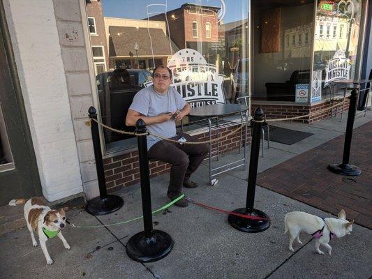 Babe and the dogs on the patio