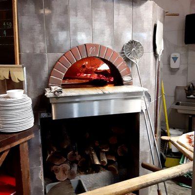 Wood fired pizza oven.