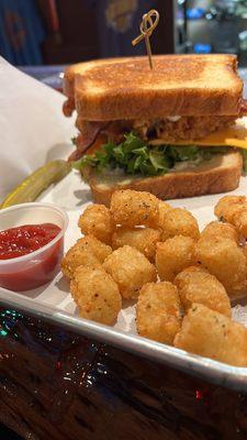 Fried Chicken Club with Tots