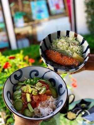 Poke Donburi and teriyaki salmon