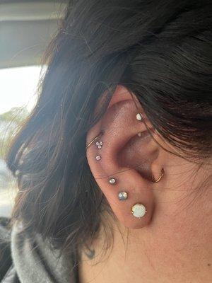 Double helix done by Chase. Light pink Cluster and Stud.