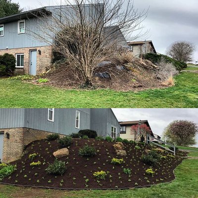 Before and after of a recent landscaping job