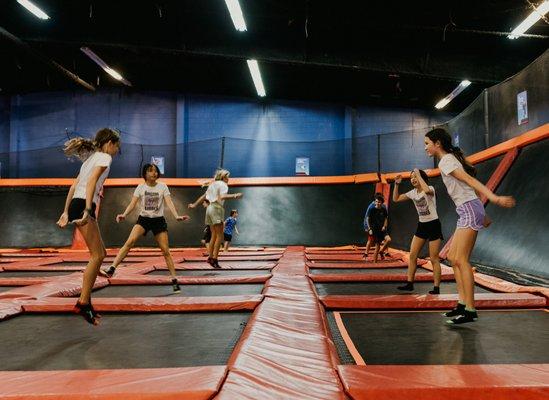 Main court for tumbling and free play.