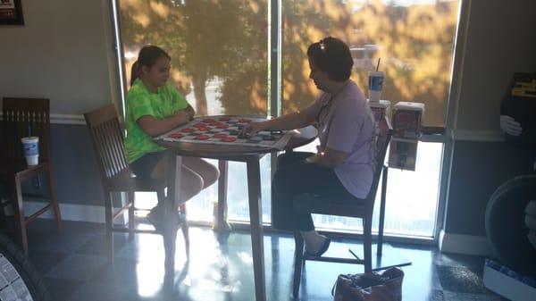 Come challenge your friends family  or other Customers to a friendly game of checkers in our waiting area