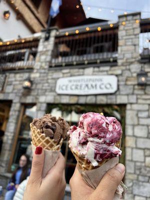 Chocolate caramel brownie & Blackberry Fool