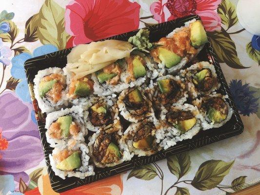 Spicy Salmon Avocado Roll, Eel Avocado Roll