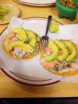 The civeche, shrimp and avacado tostada. Seemed a little bland to me, but i threw some pico on there and it was amazing!