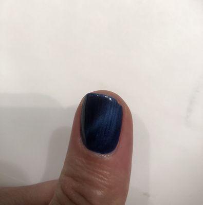 My shortest nail on my left thumb, I understand it's short but at least ask if I want that weird ridge smoothed out on the side.