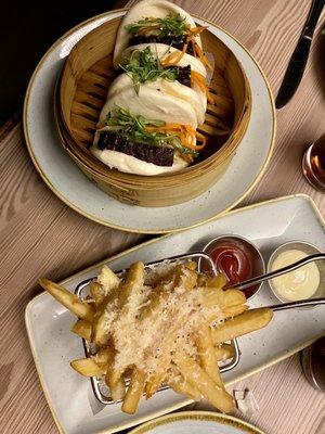 Pork Belly Baos and DV Truffle Fries