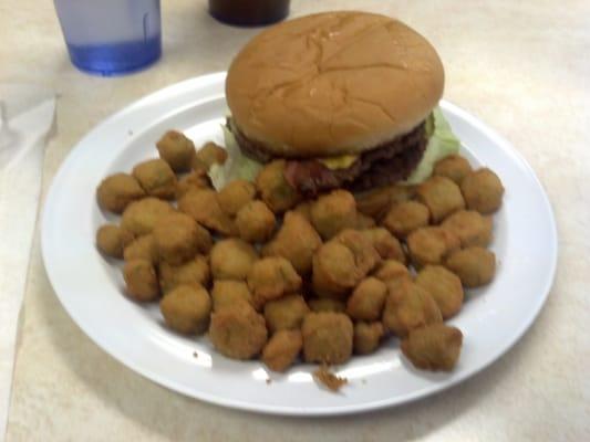 Double Bacon Cheese Burger with Fried Okra!