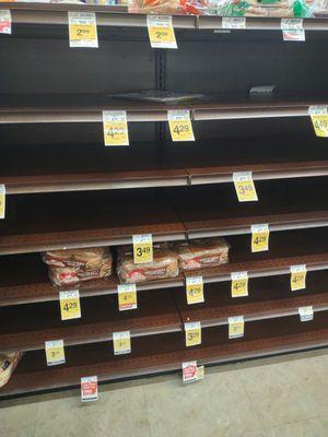 Empty shelves, no hot dog buns