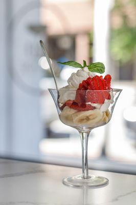 Fresh fruit cup with homemade whipped cream at Sunday Brunch