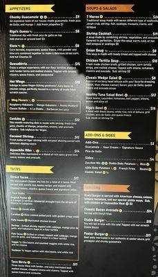 The "TRADITIONAL" side of the menu