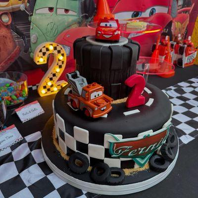 My grandson's 2nd birthday cake-"Cars"-themed.