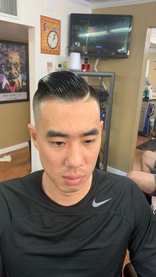 High and tight bald fade combover, w/ razor hard part