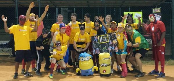 its not just kickball...fun theme weeks bring extra flare to games & contests at the bar clubhouse. who's your favorite hero?