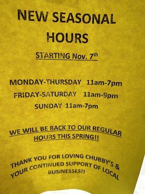 Winter hours