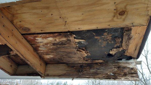 This is the damage under the piece of plywood that was slapped on top.