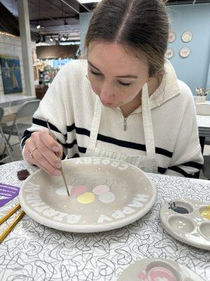 Painting a plate for our son's first birthday