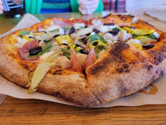 Crust is much like a pizza at other places it's thicker so fewer slices fills you up.