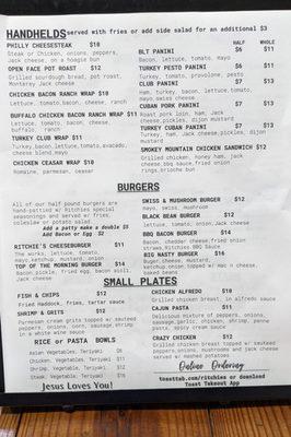 Menu Part 2 from Ritchie's.