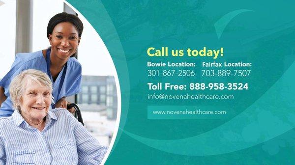 Call us today for your home care needs. We service Maryland and Northern Virginia.