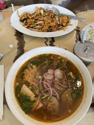 Bun Bo Hue (spicy noodle soup) and Mongolian chicken