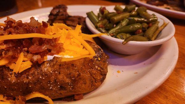 Loaded baked potato and green beans