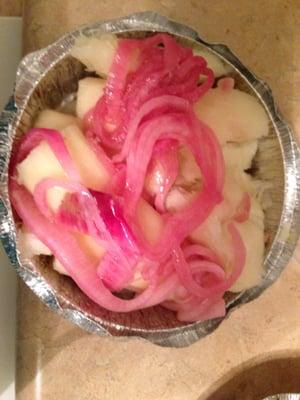 Yucca with red onions.  It's was ok but super dry