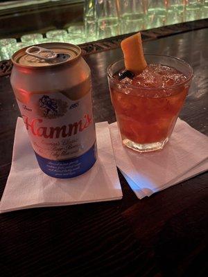 Hamm's & an Old Fashion to keep it classy. Great spot to hit up before the concert next door.