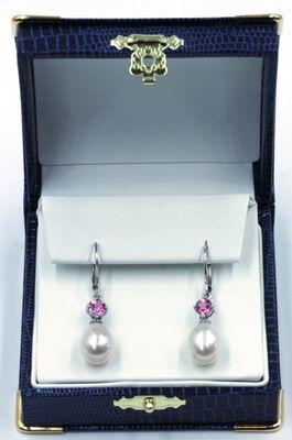 Janet Deleuse pink sapphires and cultured pearl earrings. One-off