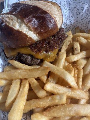 PB&J Burger with fries