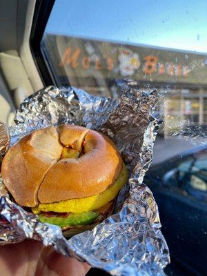 The Spicy Buff on Asiago cheese bagel