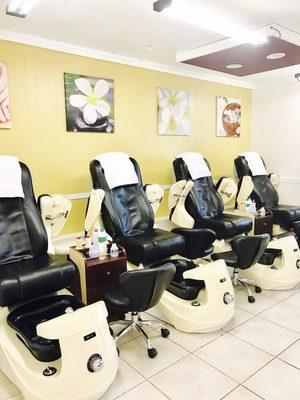 Lovely Nails & Spa pedicure stations. We offer 3 different options, including mask and paraffin dip.